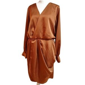 Worthington Dress Womens‎  Size L Large Brown Wrap Classy Wet Look Money Classic